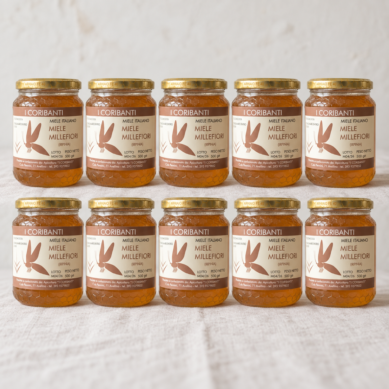 Miele Millefiori · Confezione da 10 vasetti · 5 kg